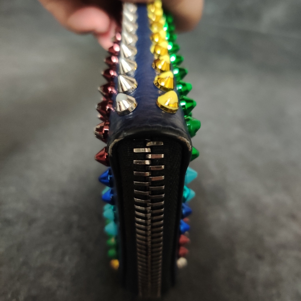 Christian Louboutin blue spiked zippy wallet - Picture 7 of 14